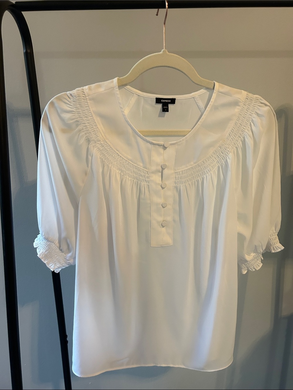 Express Small White Smocked Yoke Peasant Top